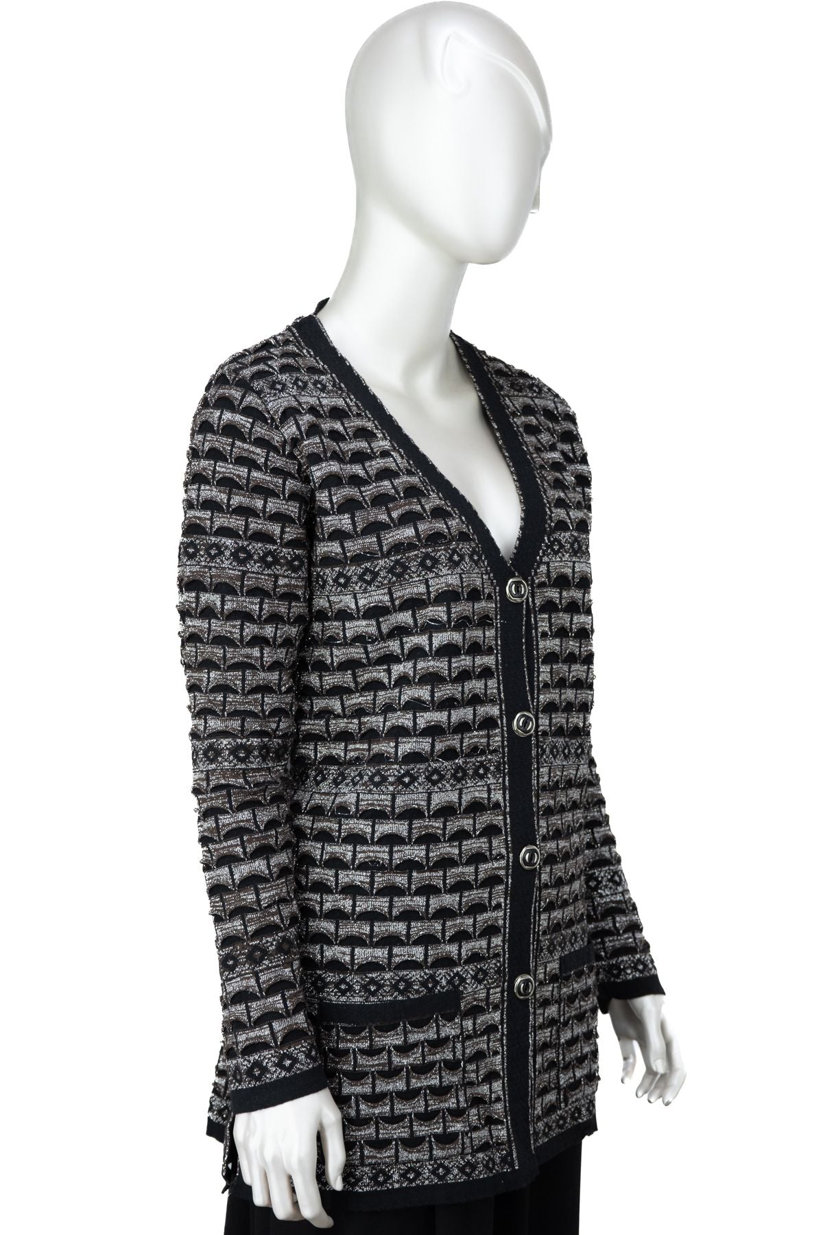 Kadın Kışlık Anne Hırka Pamuklu Triko Örme Simli Önden Düğmeli Çift Cepli Rahat Kesim